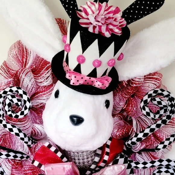 Spring Bunny Wreath Deco Mesh Bow Plush Rabbit - Picture 4 of 12